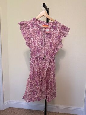 Women’s Oliphant 🌸🌸 Pink Floral Button-Front Dress with Ruffle Sleeves